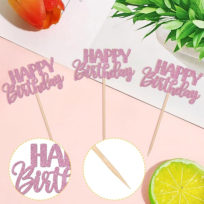 30 PCS Happy Birthday Cupcake Toppers Glitter Happy Birthday Cupcake Picks for Celebrating Birthday Anniversary Theme Party Cake Decorations Supplies Purple