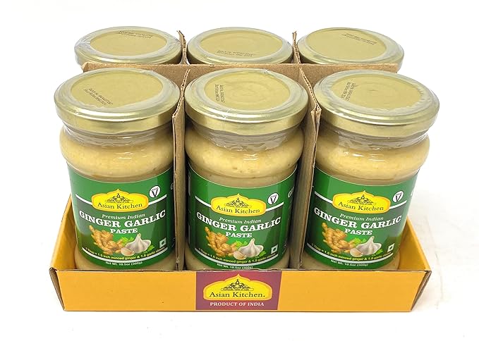 Asian Kitchen Ginger Garlic Cooking Paste 10.58oz (300g) Glass Jar, Pack of 5+1 FREE ~ Vegan | Gluten Free | NON-GMO | No Colors | Indian Origin
