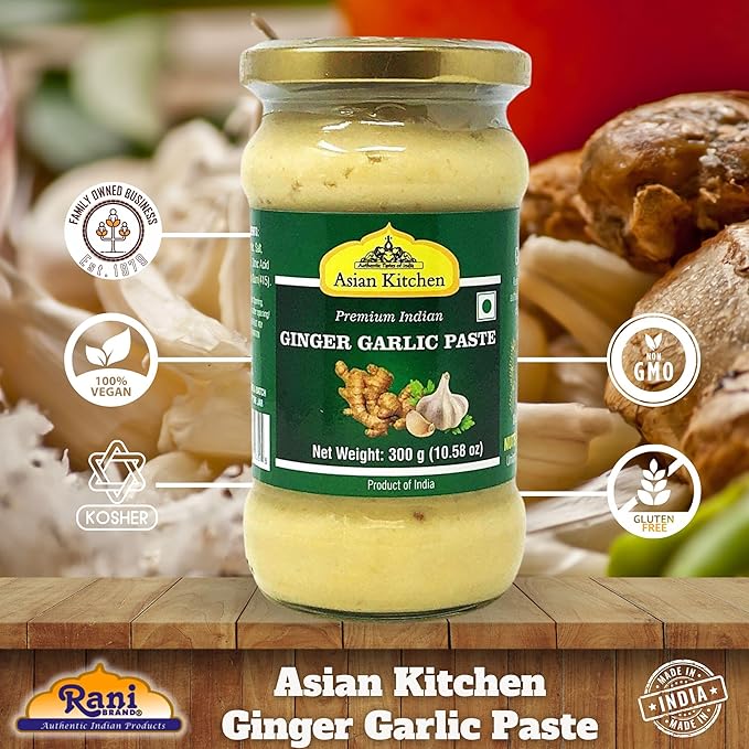 Asian Kitchen Ginger Garlic Cooking Paste 10.5oz (300g) Glass Jar ~ Vegan | Gluten Free | NON-GMO | No Colors | Indian Origin