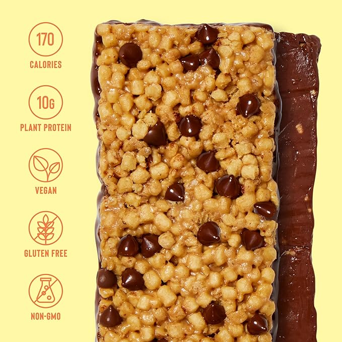 Mezcla Puff Crispy Protein Bars, Gluten Free & Vegan Protein Bars, 10g Protein, Alt for Crispy Rice Treat, Granola Bars & Breakfast Bars, Healthy Snacks for Adults, Peanut Butter Chocolate, 12 Pack