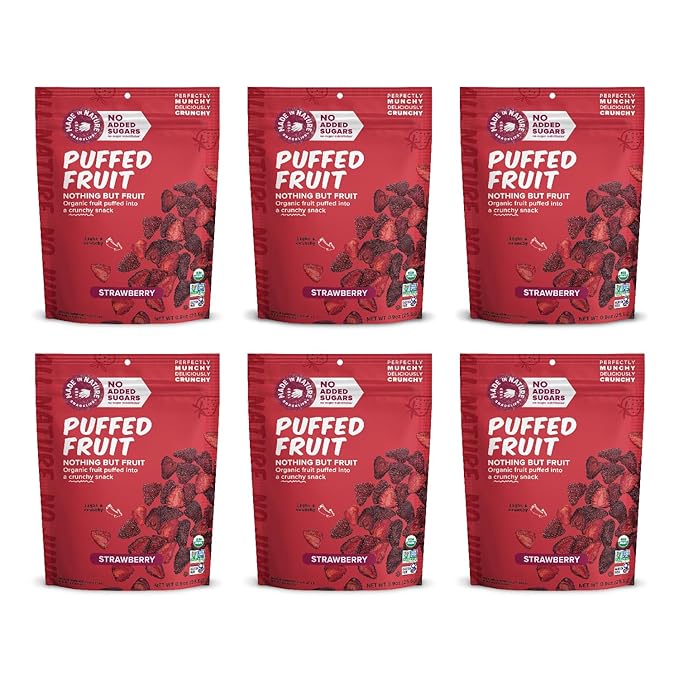Made In Nature Organic Puffed Fruit, Strawberry, 0.9 Ounce Bag (Pack of 6) - Vegan Snack, Non-GMO, Gluten Free