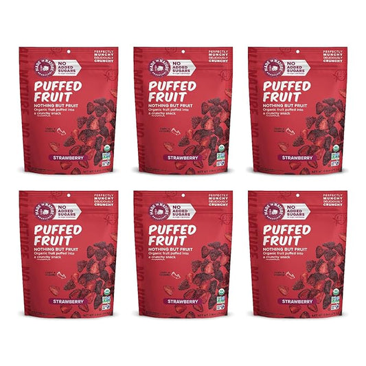 Made In Nature Organic Puffed Fruit, Strawberry, 0.9 Ounce Bag (Pack of 6) - Vegan Snack, Non-GMO, Gluten Free