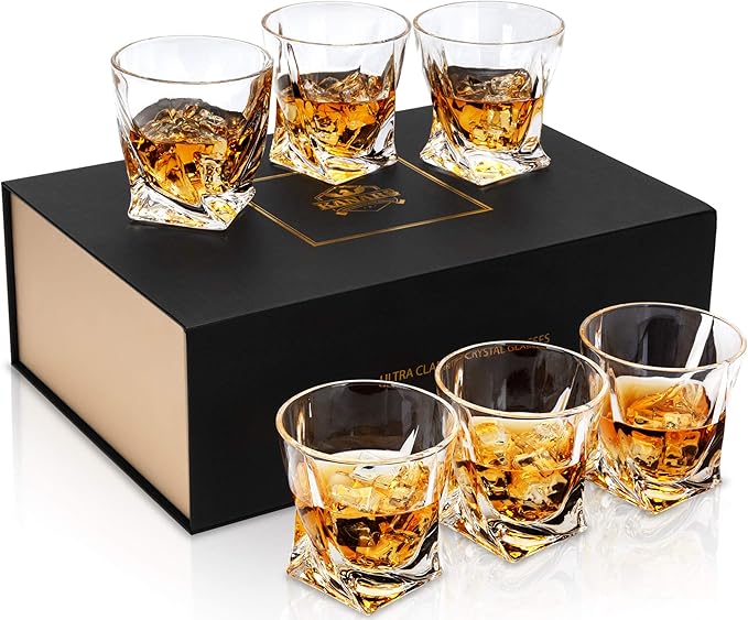 KANARS Crystal Whiskey Glass - Set of 6 Rocks Glasses 10 Oz in Luxury Box - Lowball Bar Tumblers for Scotch Cocktail Irish Whisky Cognac Rum - Gifts for Men Dad - Ultra Clear