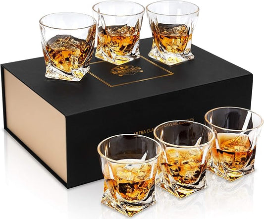 KANARS Crystal Whiskey Glass - Set of 6 Rocks Glasses 10 Oz in Luxury Box - Lowball Bar Tumblers for Scotch Cocktail Irish Whisky Cognac Rum - Gifts for Men Dad - Ultra Clear
