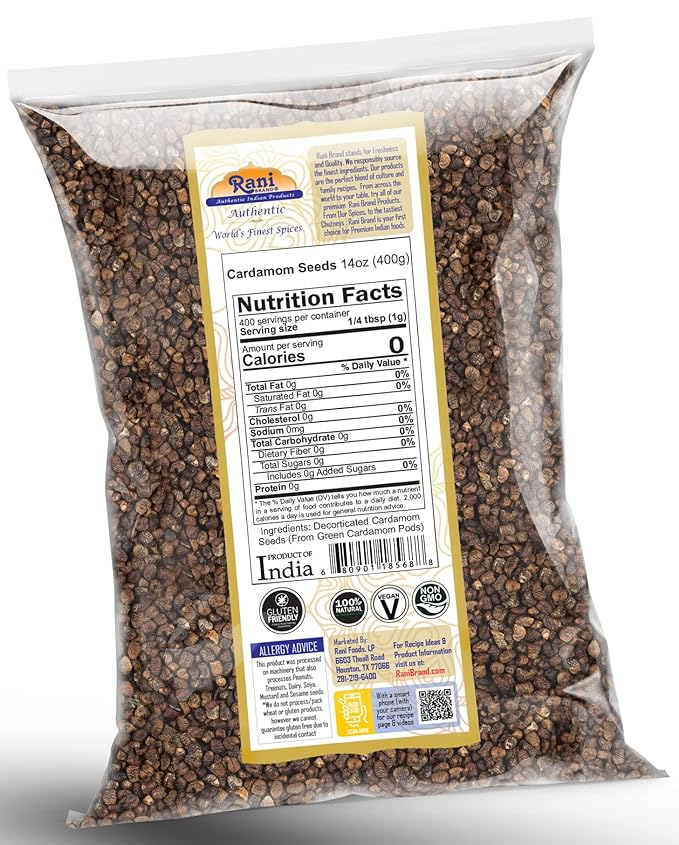 Rani Cardamom (Elachi) Decorticated Seeds Indian Spice 14oz (400g) ~ All Natural | Vegan | Gluten Friendly | NON-GMO | Kosher | Indian Origin