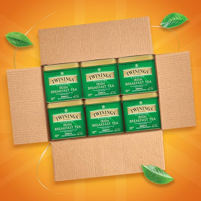 Twinings Irish Breakfast Loose Tea, 3.53 Ounce Tins (Pack of 6), Smooth, Flavourful, Robust Black Tea Leaves, Caffeinated, Enjoy Hot or Iced