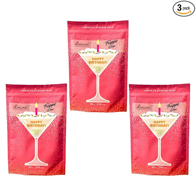 Frozen Cocktail Drink Mix - Each Bag Makes 12 Martini Slushies - Drink Powder Pouches for Alcohol - All Natural Low Sugar Mixer, No Blender Needed - Happy Birthday, 3 Pack