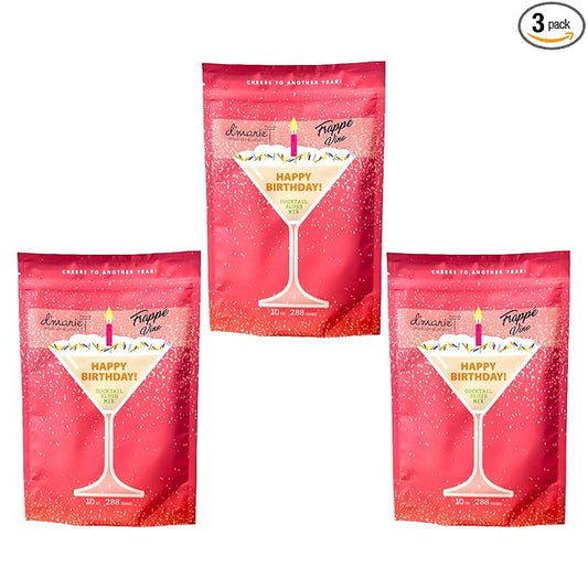 Frozen Cocktail Drink Mix - Each Bag Makes 12 Martini Slushies - Drink Powder Pouches for Alcohol - All Natural Low Sugar Mixer, No Blender Needed - Happy Birthday, 3 Pack