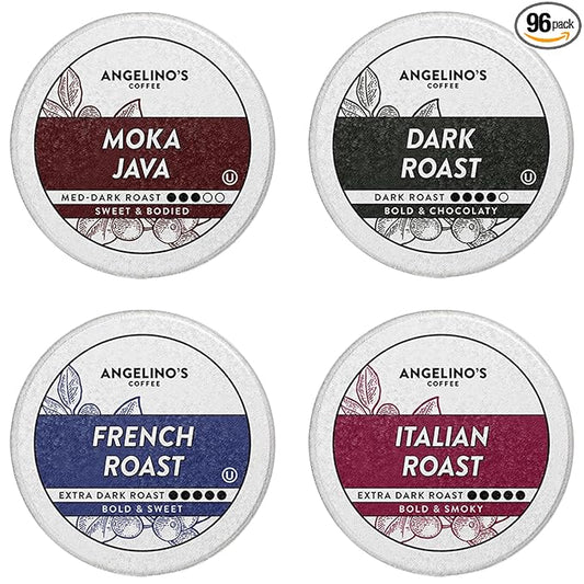 Angelino's Coffee, 96 Count, Compatible with Keurig 2.0 K-Cup Brewers (Dark Roast Variety, 96 Count)