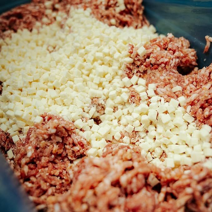 Bearded Butchers High-Temp Swiss Cheese 2.5 lbs ??Shelf-Stable 1/4" Cubes for Up to 25 lbs of Meat, 400째F High-Temperature Cheese ??Ideal for Sausage Making, Brats, Snack Sticks, Burgers, and More