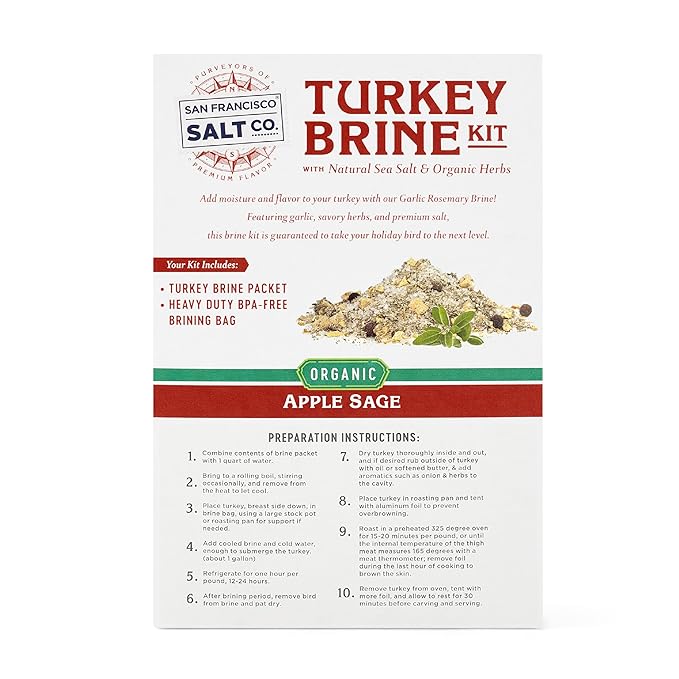 Organic Turkey Brine Kit - 13 oz. Apple Sage Brine with BPA-Free Brine Bag for Whole, Smoked, Oven-Roasted or Fried Turkey by San Francisco Salt Company