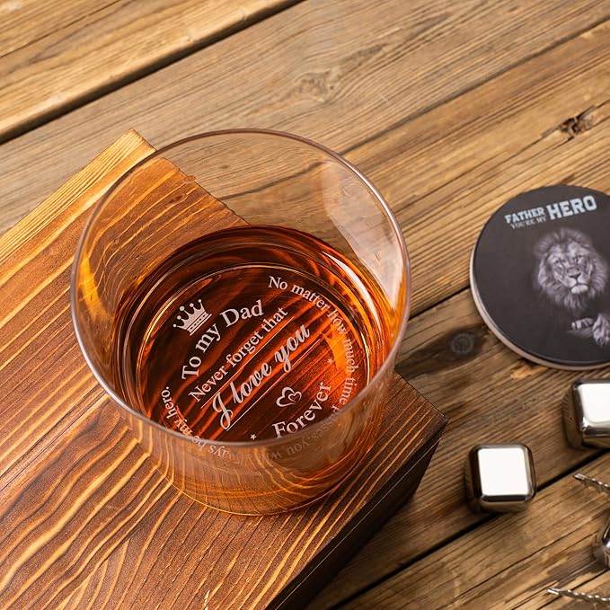 To My Dad - Personalized Whiskey Rocks Glass Father's Day Gift For Husband, Chrismas Birthday Gifts for Dad from Daughter Son, Unique Gifts Ideas for Men