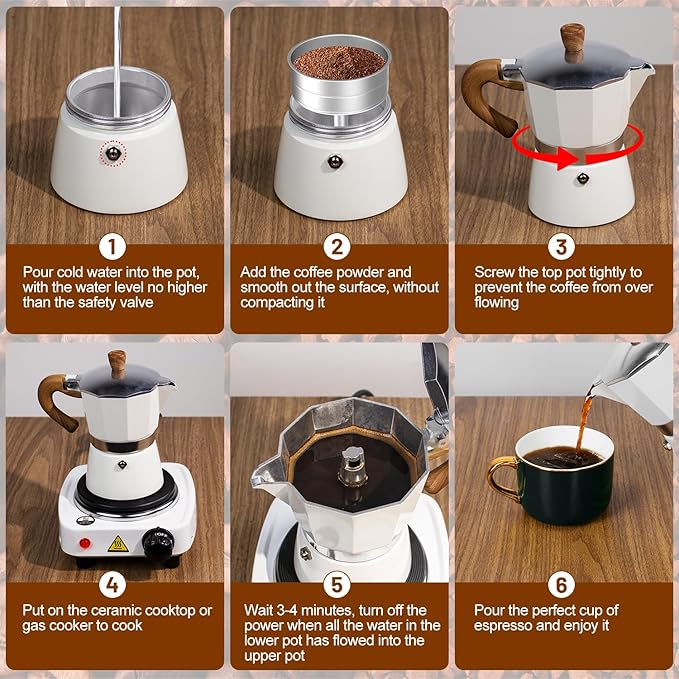 2-in-1 Moka Pot Espresso Set with Electric Stove 3 Cup Aluminum Stovetop Coffee Maker Percolator Italian Classic Mocha Coffee Machine for Italian and Cuban Cafe Brewing Portable Camping Travel