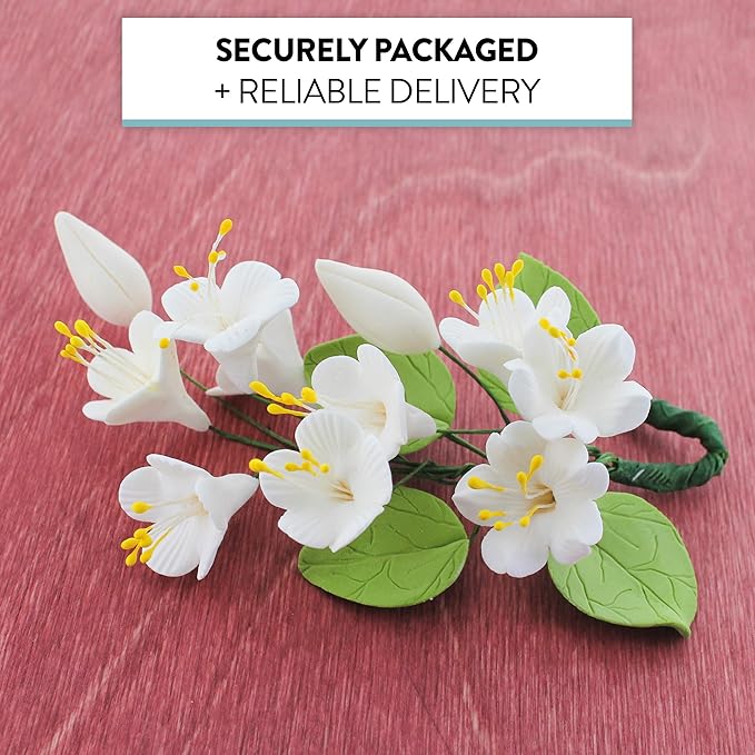 Cherry Blossom Sugar Flower Spray – Gumpaste Flowers for Cakes – Handmade Cake Decorations – Sakura Floral Topper – Sugar Flowers for Wedding & Birthday Cakes - White, 1 Count by Global Sugar Art
