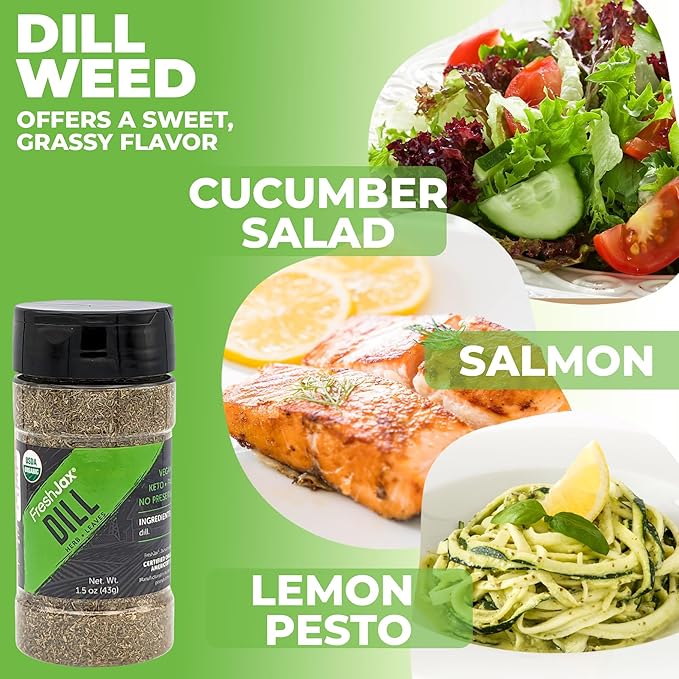 FreshJax Dried Dill Weed ??1.5 oz Large BPA-Free Bottle, Non-GMO, Gluten-Free, Keto, Paleo, No Preservatives ??Premium Dill Leaves for Pickling, Cooking, Sauces & Dressings