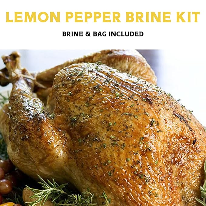 Fire & Flavor Lemon Pepper Turkey Perfect Brine - Turkey Brine Kit with Bag for Roasting, Grilling, Smoking, and Frying - Brining Seasonings for Cooking and Turkey Brine Bag - Turkey Brine and Rub Kit