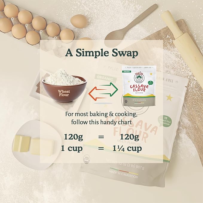 YAK횋VA Organic Cassava Flour - Gluten-Free Flour, Grain-Free, Nut-Free, Wheat Substitute, Paleo, Non-GMO, 100% Yuca Root, No Additives & Preservatives