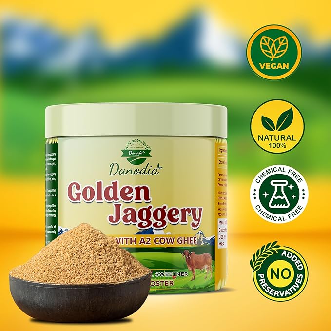 Danodia Foods Golden Jaggery Infused with A2 Cow Ghee ??400g | Made with Sugarcane Juice & Pure A2 Cow Ghee