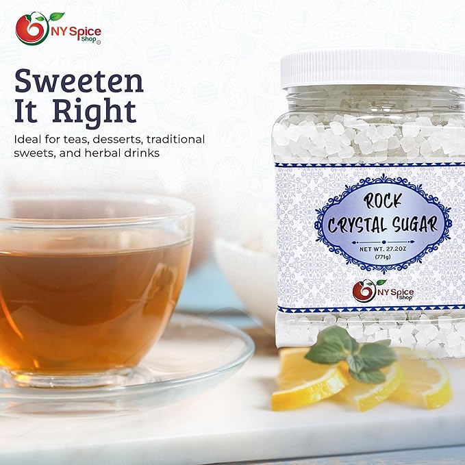 NY SPICE SHOP Rock Crystal Sugar ??1.7 Pound (27.2 Ounce) Jar Candy Crystals ??Sugar Rocks Whole ??Crystals ??Rock Candy ??Rock Sugar for Tea, Cakes
