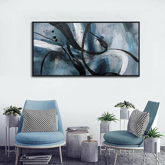 Abstract Wall Art - Black and White Graffiti Decor Modem Minimalist Art Large Canvas Wall Decoration for Living Room Bedroom Office Painting Framed Pictures Artwork Size 24횞48Inch