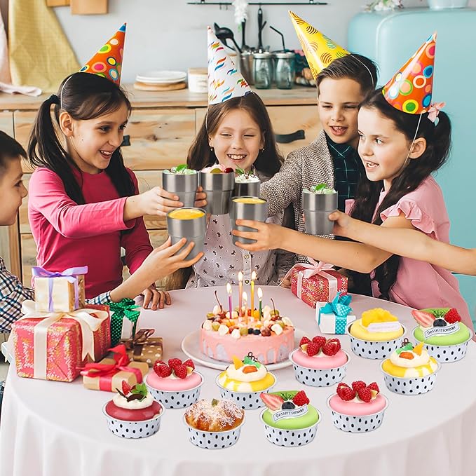 Beasea 8oz Aluminum Ramekins 100 Pack, 3.9" Disposable Baking Foil Cups Mini Ramekin Cup Cupcake Aluminum Baking Cups for Party - Black Dot in White