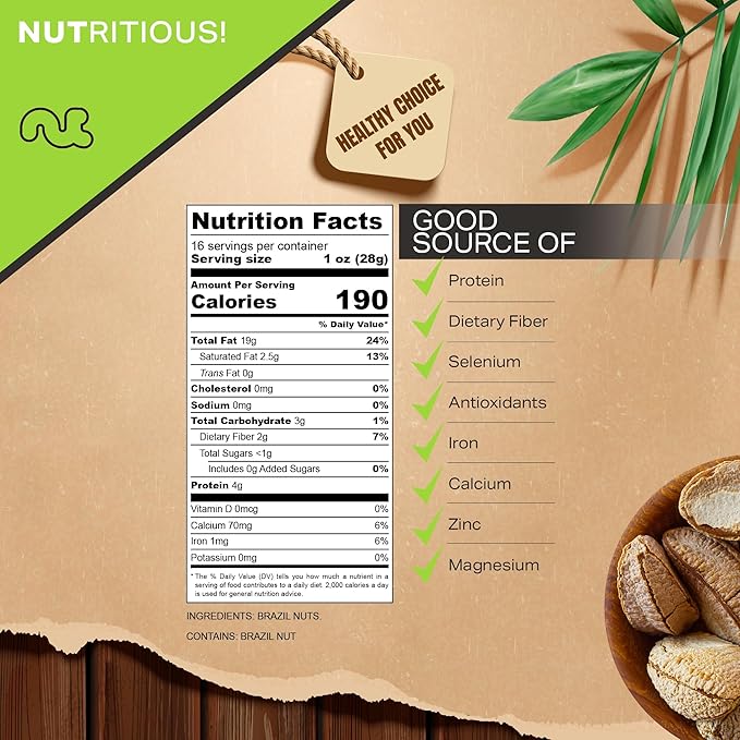 NUT CRAVINGS - Raw Brazil Nuts In Shell - Whole, (16oz - 1 LB) Bulk Nuts Packed Fresh in Resealable Bag - Healthy Protein Food Snack, Food Assortments