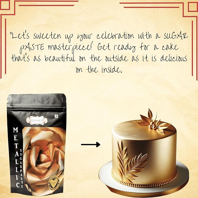 Confect Glistening Gold Fondant | Edible Metallic Fonadant | Chefs Choice Gold Fondant for Christmas Cake Decorating | Vegan, Gluten-Free, Nut-Free, Palm Oil-Free – 8.8 Oz