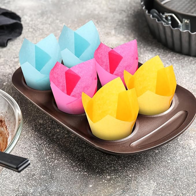 800 Pcs Tulip Cupcake Liners Baking Cups Muffin Baking Cupcake Liners Wrappers Greaseproof Tulip Cups Holders for Party Wedding Birthday Baby Showers(Solid,Vivid Style)