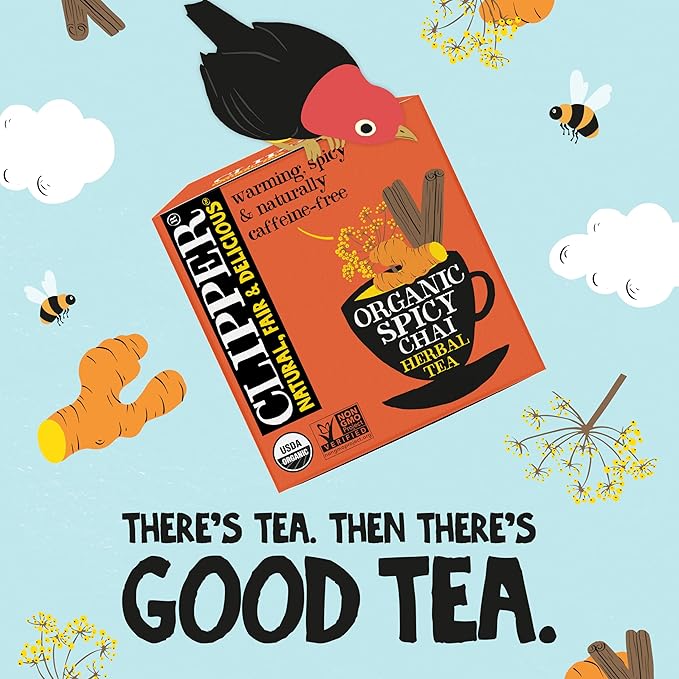 Clipper Tea Spicy Chai Herbal Tea ??Caffeine Free, USDA Organic, Great Hot or Iced ??Warming, Spicy, Natural, Fair & Delicious ??50 Tea Bags