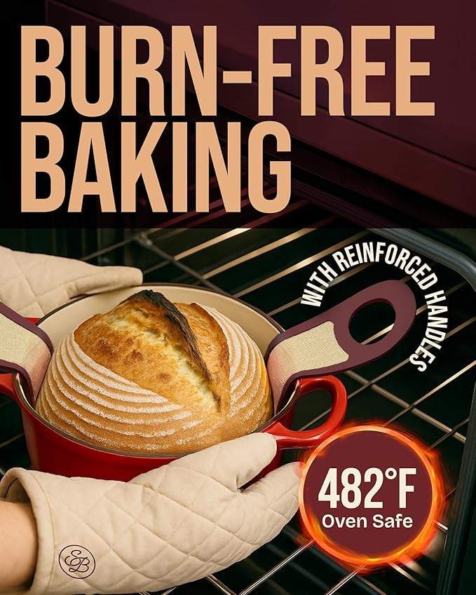 Superbaking Silicone Bread Sling 2 Pcs - 9in Round & Oval 482F Heat Resistant Dough Lifter, Non-Stick Dutch Oven Liners, Long Handles, Reusable Sourdough Bread Baking Supplies, Sourdough Gifts