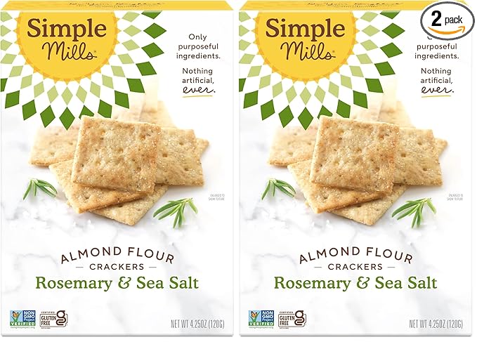 Simple Mills Almond Flour Crackers, Rosemary & Sea Salt - Gluten Free, Vegan, Healthy Snacks, 4.25 Ounce (Pack of 2)