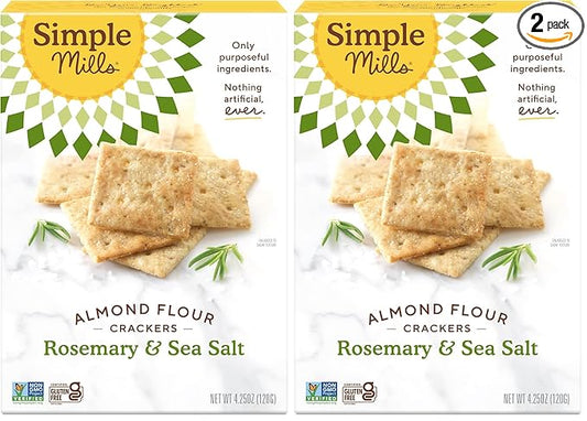 Simple Mills Almond Flour Crackers, Rosemary & Sea Salt - Gluten Free, Vegan, Healthy Snacks, 4.25 Ounce (Pack of 2)