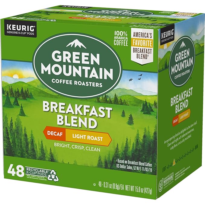 Green Mountain Coffee Roasters Decaf Breakfast Blend, K-Cup Portion Pack for Keurig K-Cup Brewers (Pack of 48)