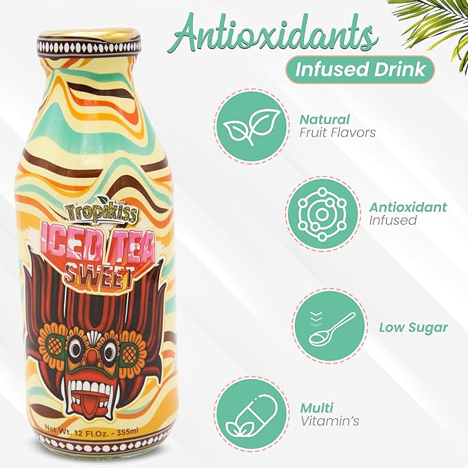 Tropikiss 12-Pack Sweet Iced Tea – Antioxidant-Rich Refreshing Drink | Natural Bottled Ice Tea | Healthy & Flavorful Beverage