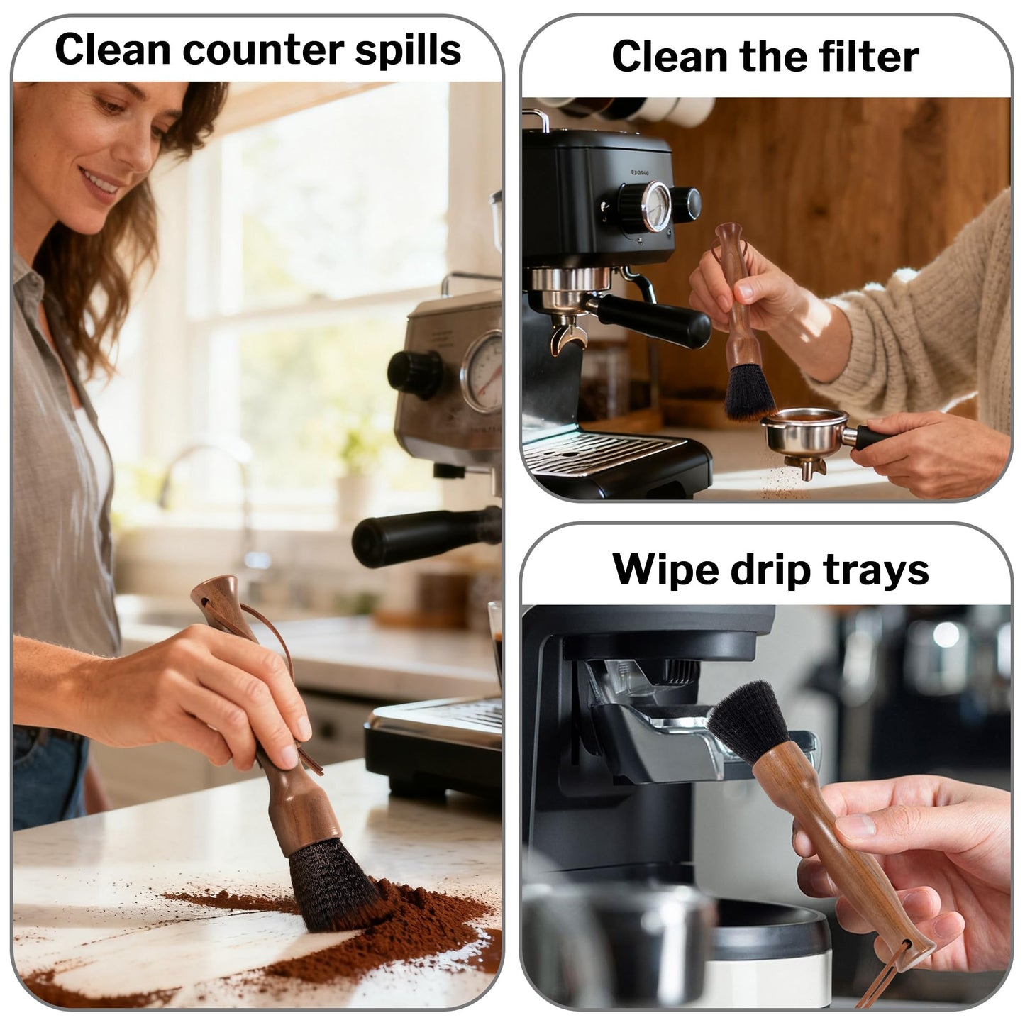 Belongtous Coffee Grinder Cleaning Brush, Fluffy & Soft Bristles Coffee Brush and Walnut Wood