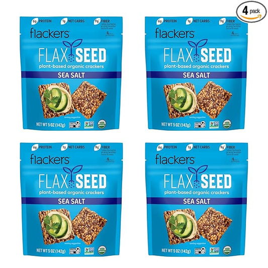 Flackers Organic Sea Salt Flaxseed Crackers, 5 Ounce 1-Pack, Gluten Free, Non GMO, Vegan, Keto Snack, 9g Fiber, 1g Net Carb