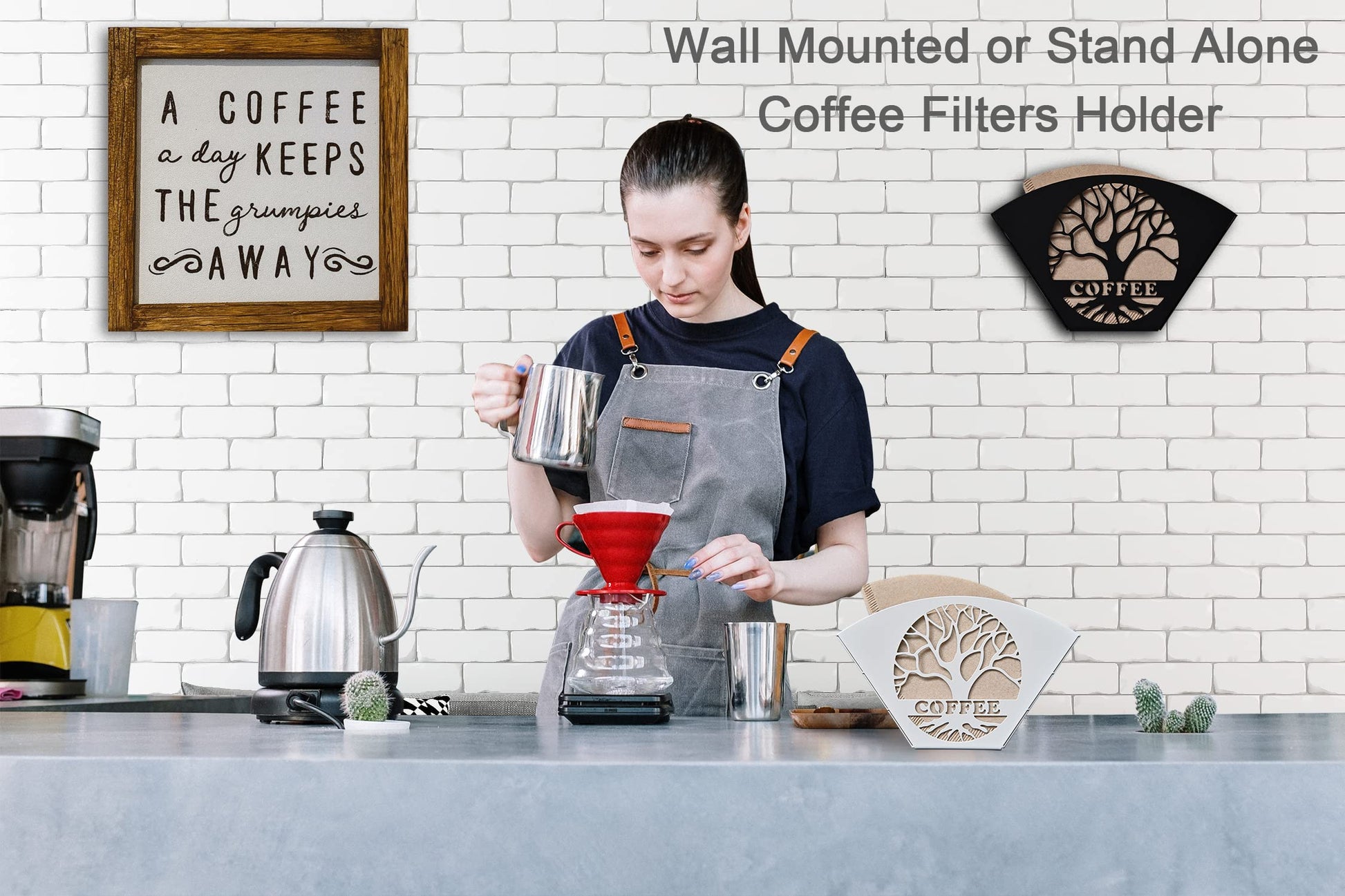 Stylish Coffee Filter Holder with Iron Fan Shape Evenly Spread out Filters, Coffee Filter Rack with