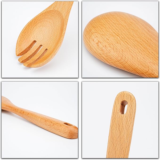 Salad Tongs, Beech Wooden Spoons, Salad Tongs for Serving, 10-inch Serving Utensils Set Salad Servers Set Kitchen Cooking Utensil