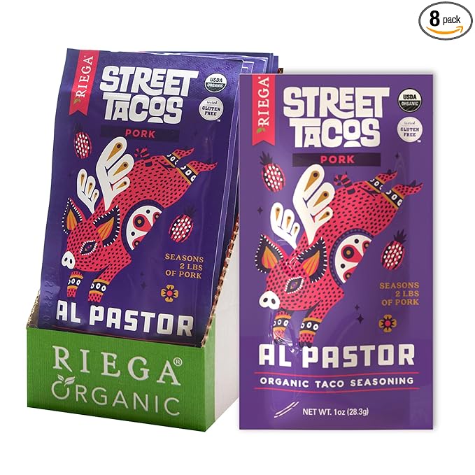 Riega Organic Al Pastor Street Taco Seasoning – Traditional Mexican Pork Taco Spice Mix for Grilling or Oven – 1 oz (Pack of 8)
