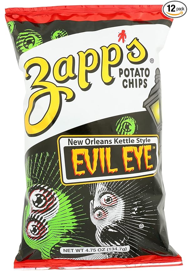 Zapp's New Orleans Kettle-Style Potato Chips, Evil Eye, 4.75 oz, 12 Pack
