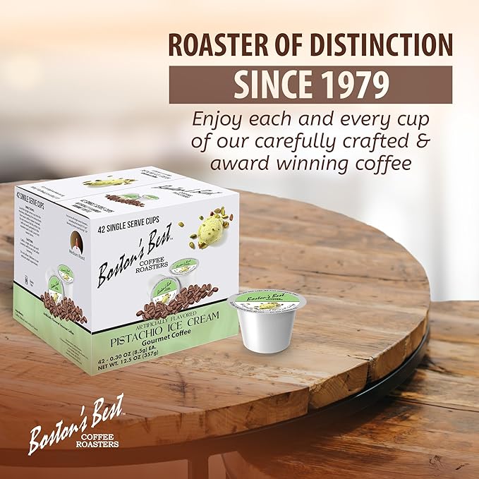 Boston’s Best - Pistachio Ice Cream Flavored Coffee Blend, Dessert Gourmet, Compatible with Keurig Coffee Maker, 1 Count (42 Single Serve Medium Roast Cups)