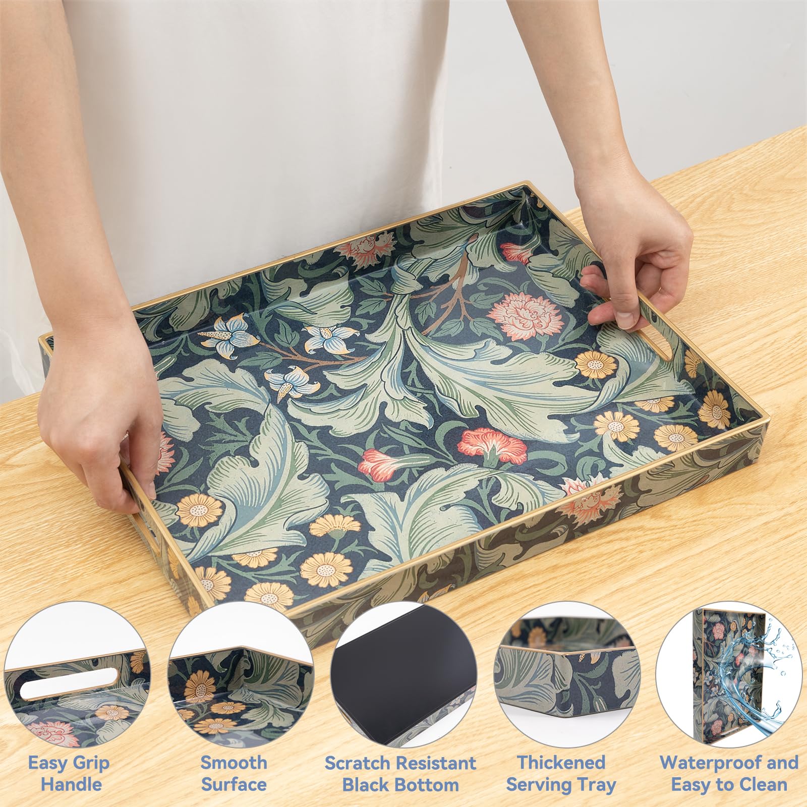 AGIOTA Coffee Table Trays for Living Room Serving Tray with Handles, Modern Large Tray for Ottoman