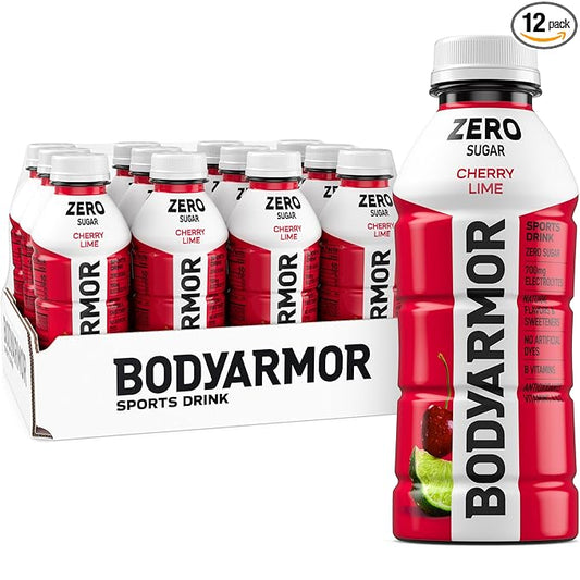 BODYARMOR ZERO Sugar Cherry Lime, Sugar Free Sports Drink - Low-Calorie Hydration - Natural Flavors with Potassium Packed Electrolytes, Antioxidants, and B-vitamins, 16 fl oz (pack of 12)