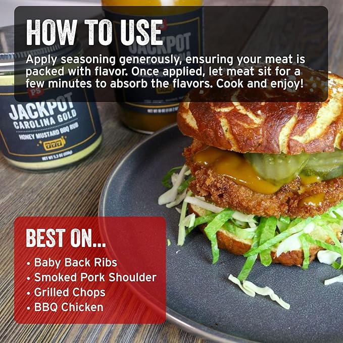 PS Seasoning Jackpot Carolina Gold - Sweet and Tangy Honey Mustard BBQ Seasoning and Rubs for Smoking and Grilling - All-Purpose Dry BBQ Rub for Steak, Pork, Ribs, Chops, Beef, Chicken and more