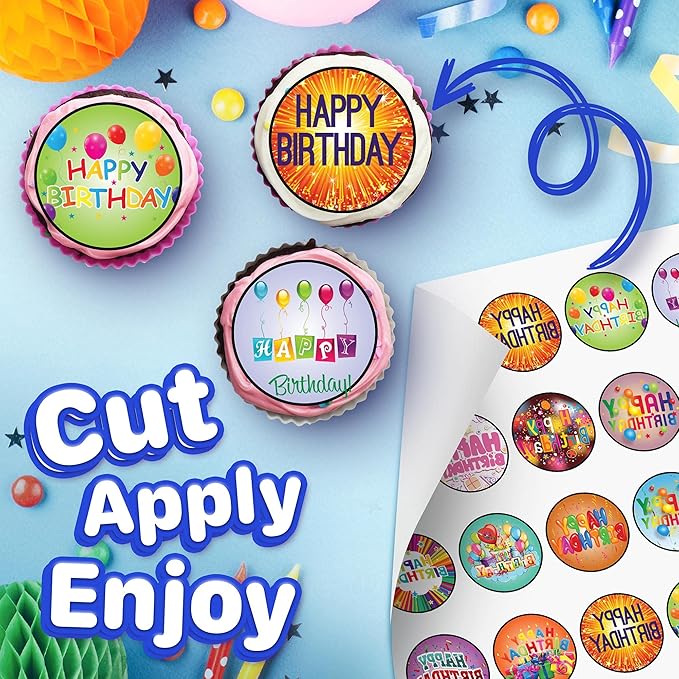 30 x Edible Cupcake Toppers Themed of Happy Birthday Collection of Edible Cake Decorations | Uncut Edible on Icing Sheet