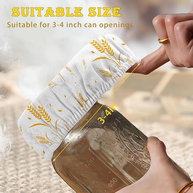 Wheat Harvest Bread 5-Pack Cloth Covers for Sourdough Starter Jar, Cloth Covers Reusable Lid Top Cover Sourdough Proofing Bread Fermentation Baking Supplies for 3-4 Inch Jar Mouth