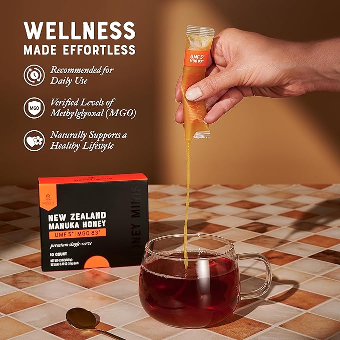Nate's Manuka Honey Minis - 10 count Single-serve, Pure Manuka Honey - MGO 83+ | UMF 5+ Certified - 10 Single-Serve Packets for On-the-Go Daily Wellness