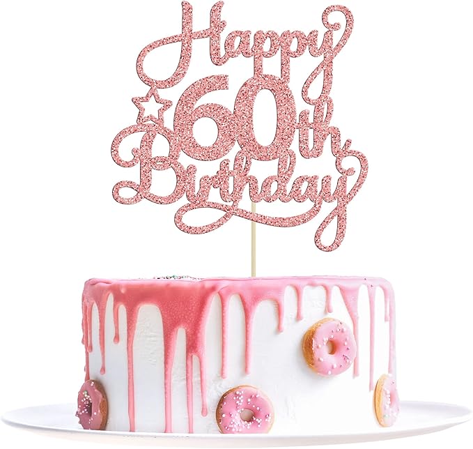 1 Pack Happy 60th Birthday Cake Topper Rose Gold Glitter 60 & Fabulous Cheers to 60 Years Old 60th Birthday Cake Pick for Celebrating 60th Birthday Anniversary Party Cake Decorations Supplies