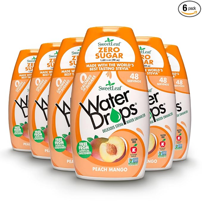 SweetLeaf Water Drops, Peach Mango ??Sugar-Free Water Enhancer Drops, Stevia & Monk Fruit Sweetener Water Flavoring, 1.62 Oz (Pack of 6)