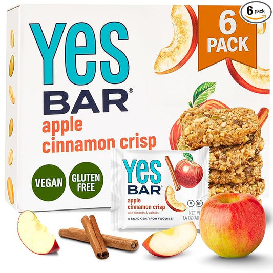 The YES Bar Apple Cinnamon Crisp ??Plant Based Protein, Decadent Snack Bar ??Vegan, Paleo, Gluten Free, Dairy Free, Low Sugar, Healthy Snack, Breakfast, Low Carb, Keto Friendly (Pack of 6)